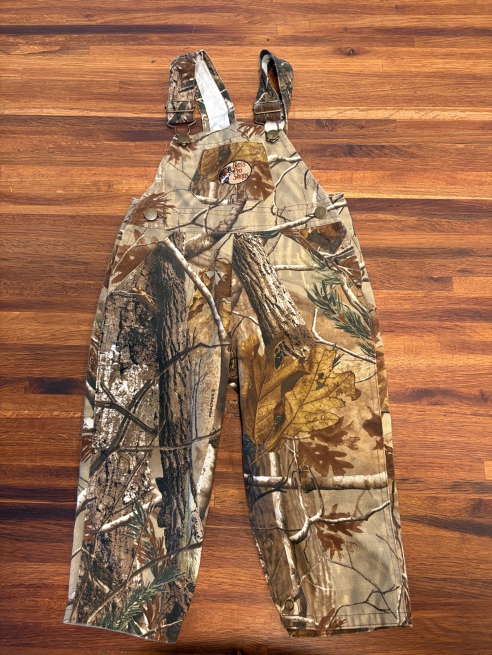 Bass Pro Shops Kids Camouflage Camo Brown Green Tan Overalls Bib